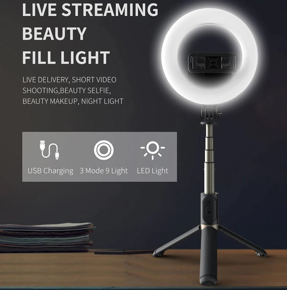 Portable 4-in-1 Selfie Stick with Tripod & LED - Buyerana